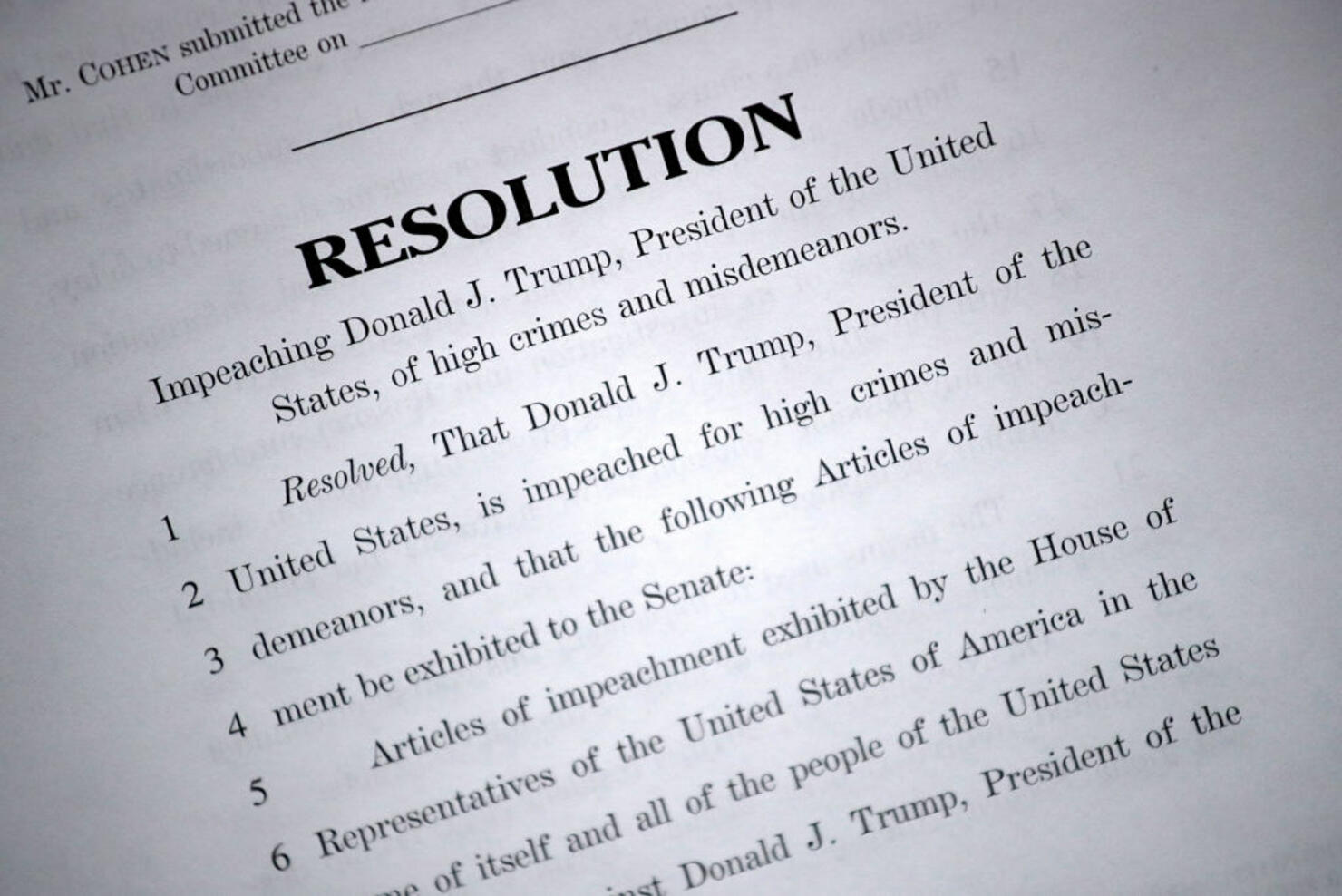 Rep. Steve Cohen (D-TX) Holds News Conference Discussing Introduction Of Articles Of Impeachment Against The President