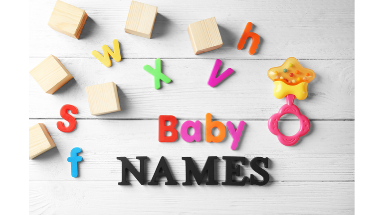 Text BABY NAMES on wooden background