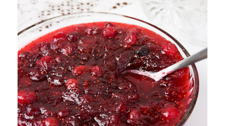 Cranberry Sauce in Crystal Bowl