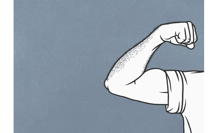 Man with hairy arms flexing biceps