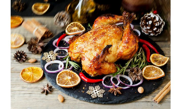 Baked turkey for Christmas or New Year space for text