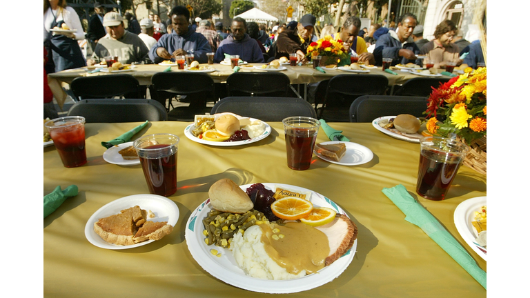 Los Angeles Mission Serves Turkey Dinner To Homeless