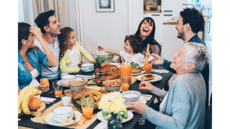 Family eating Christmas lunch