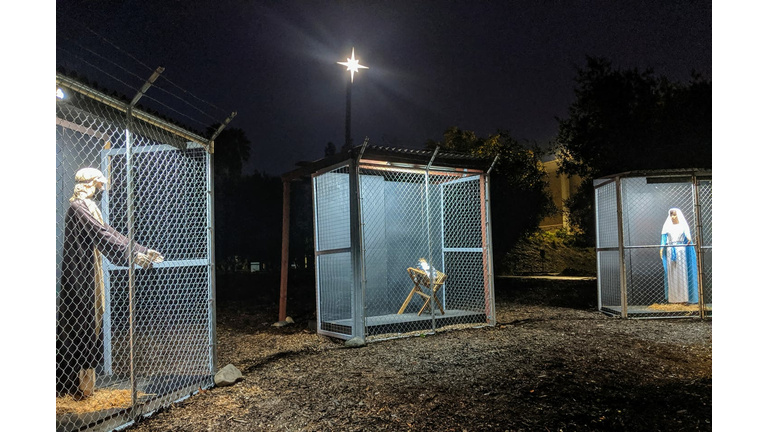 Claremont church depicts jesus, mary and joseph as refugees in cages