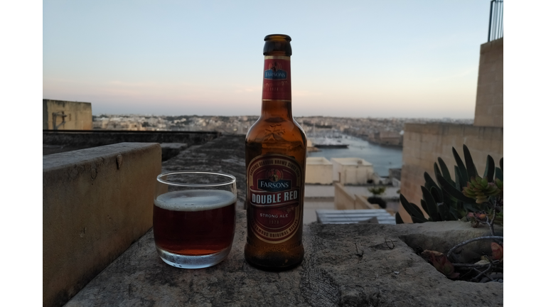 Enjoying happy hour outside on our deck