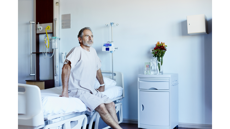 Thoughtful mature man in hospital ward