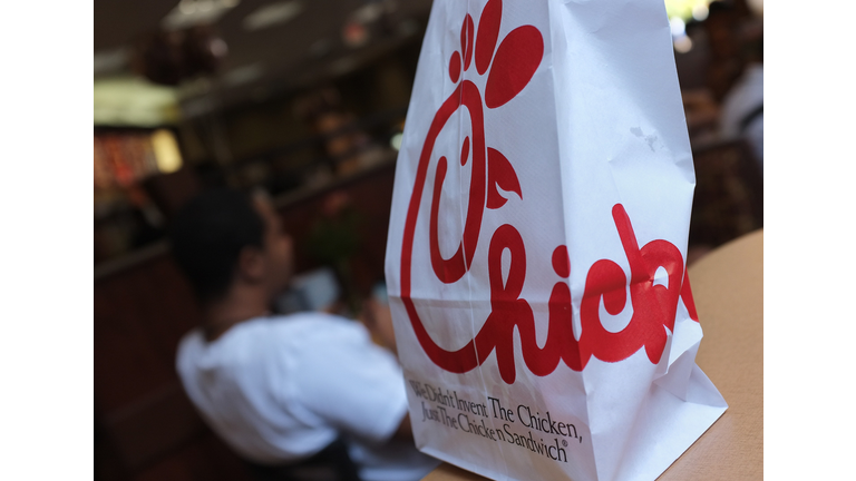 A Chick-fil-A logo is seen on a take out