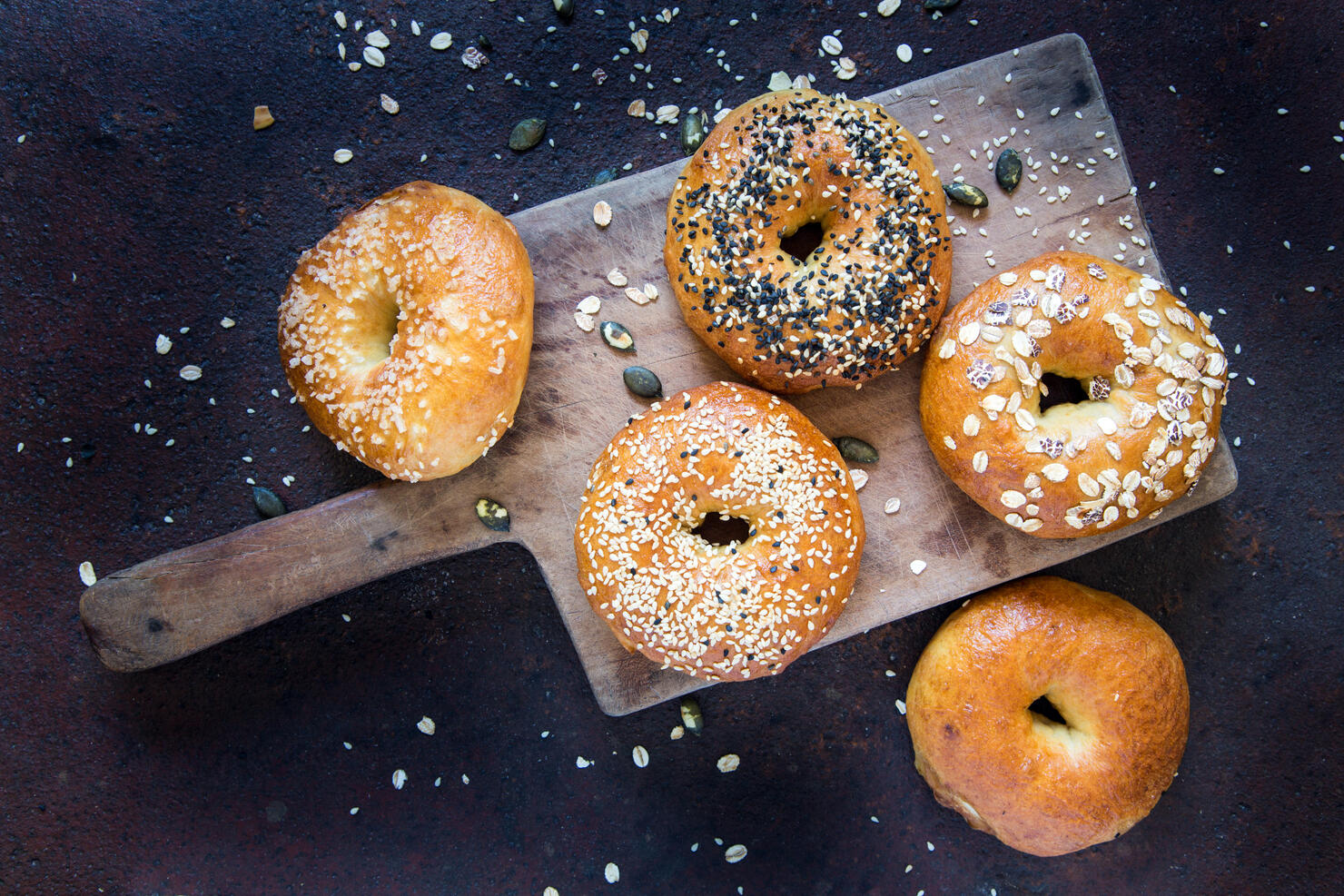 Bagels on Cutting Board