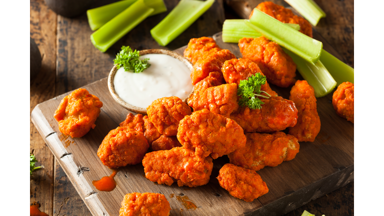 Hot and spicy boneless buffalo chicken wings platter