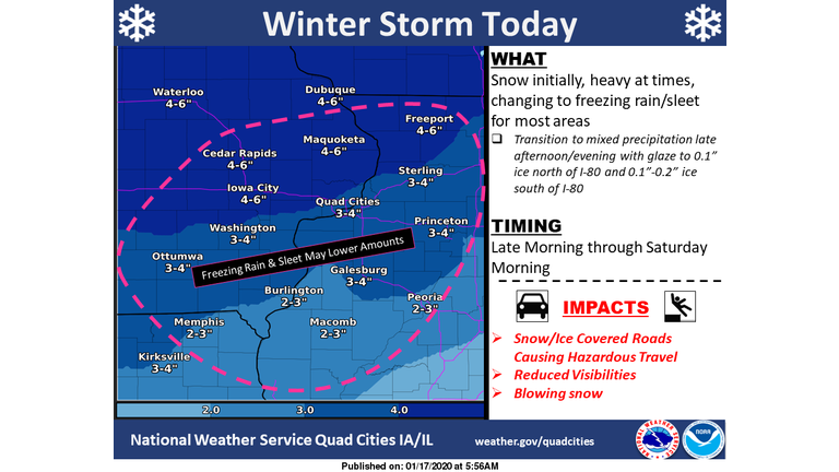 National Weather Service Quad Cities freezing rain and snow map