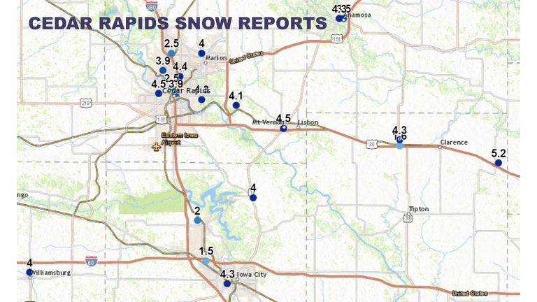 Cedar Rapids snow reports map