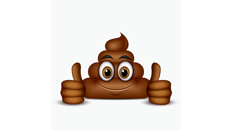 Poo emoticon holding thumbs up, emoji - poop face - vector illustration