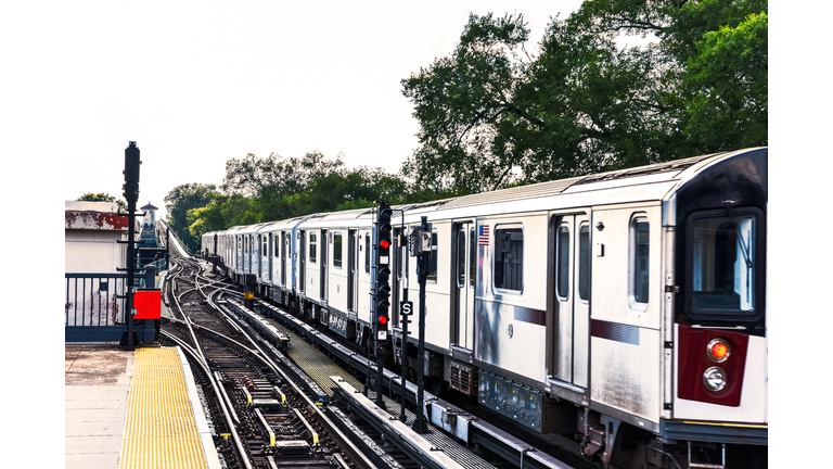 Train arriving at train station. Transportation and City concept. New York City. United States.