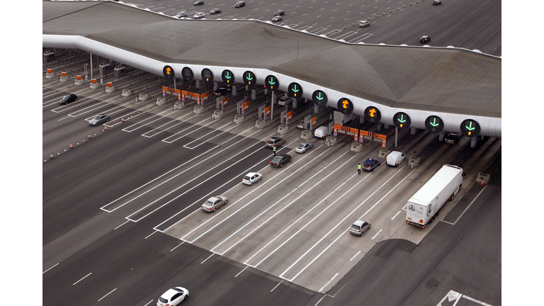 An aerial view shows cars arriving at th