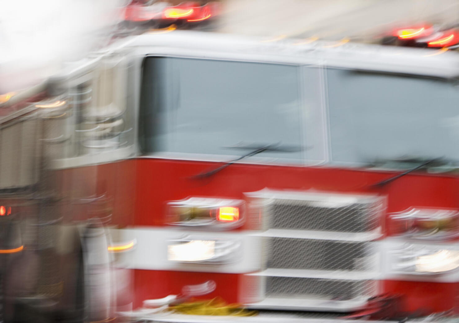 Front of fire engine in motion