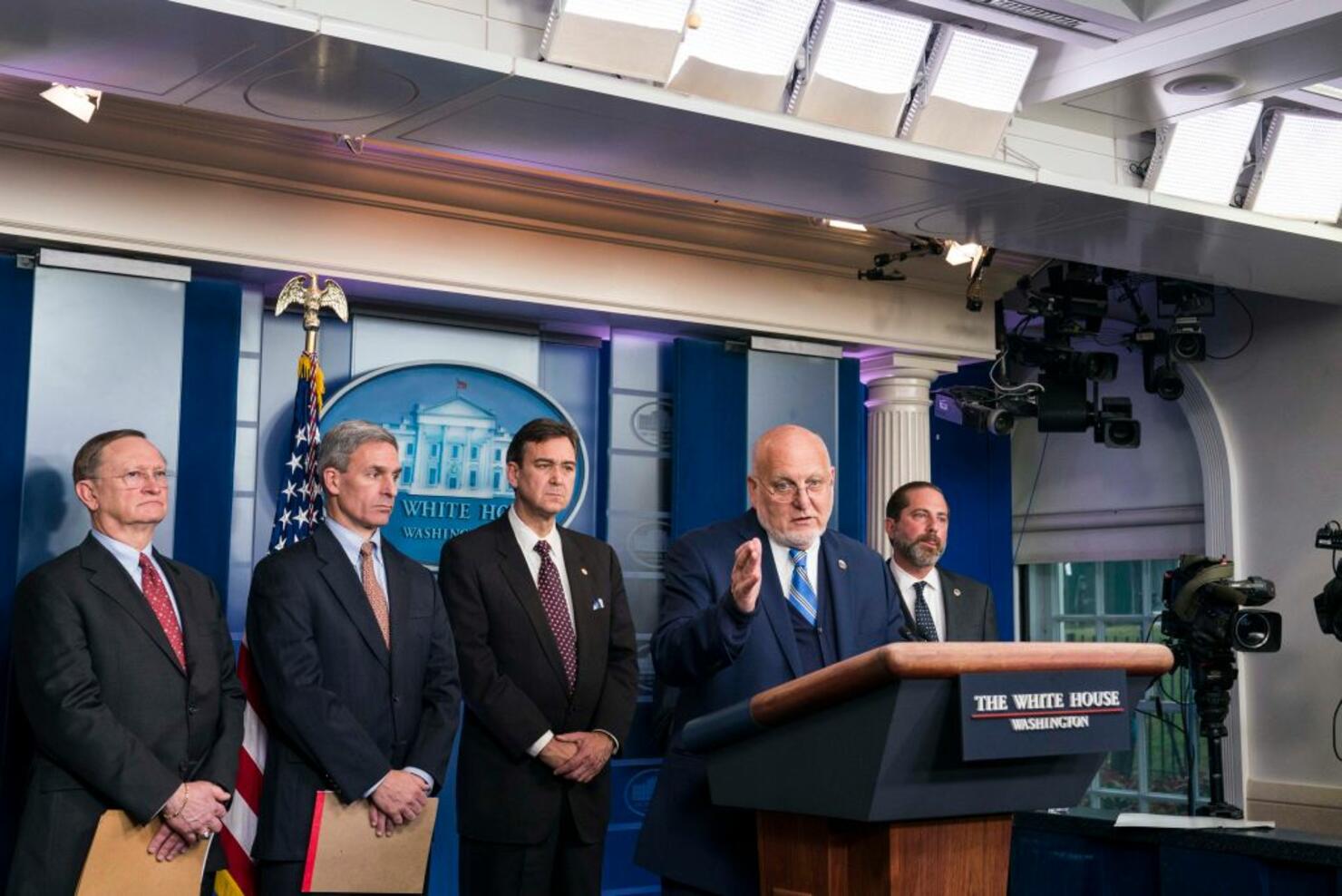 Members Of Trump Administration's Coronavirus Task Force Hold Press Briefing At White House