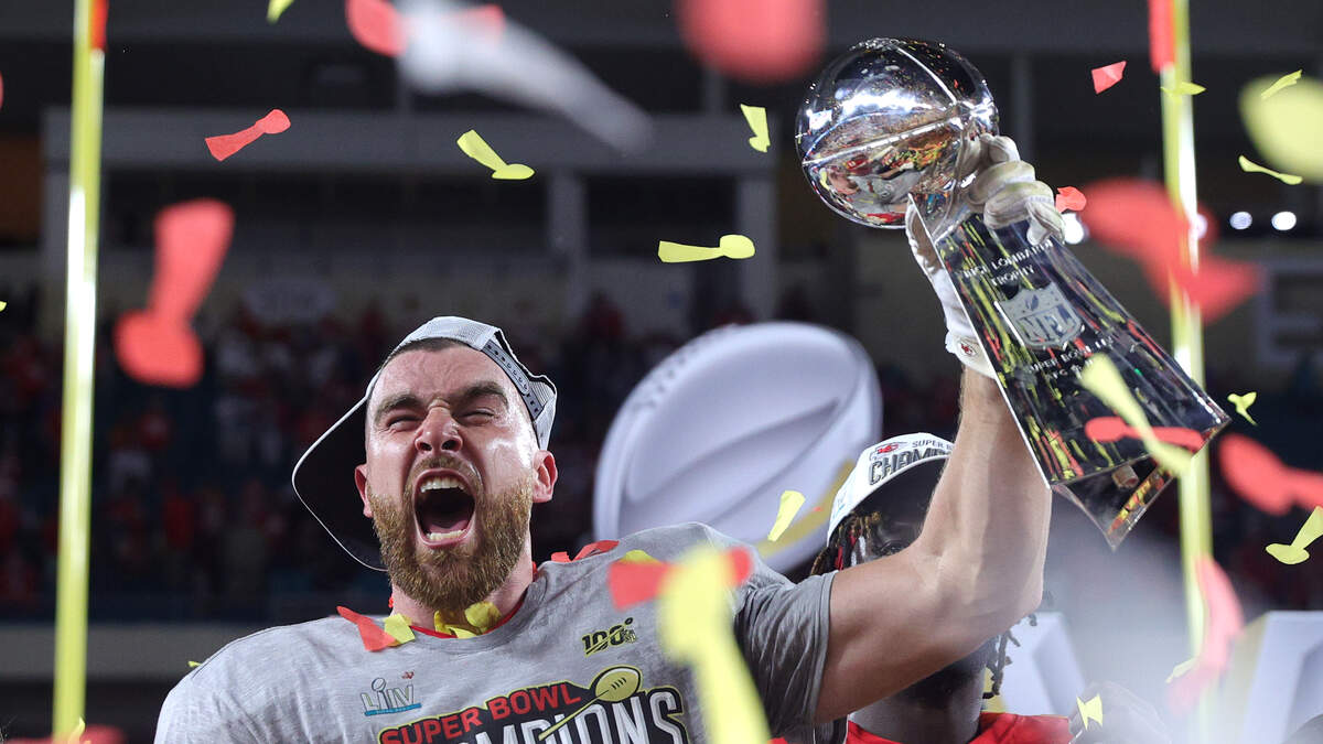 Chiefs' Travis Kelce used the Lombardi Trophy as a beer luge after winning Super  Bowl LIV 