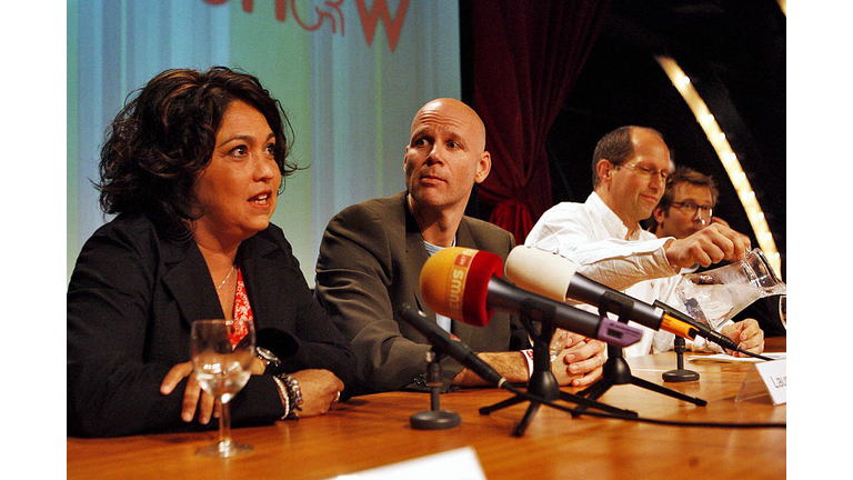 Candidate Esther Claire (L), Show host P