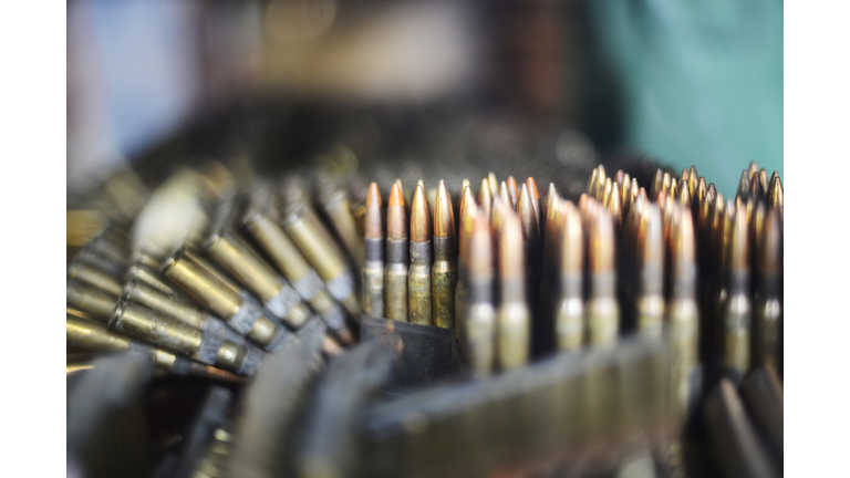 Close-up of bullets for an AK-47