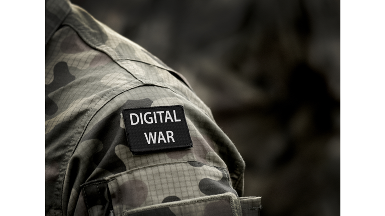 Digital War inscription on military uniform. Digital War Concept.