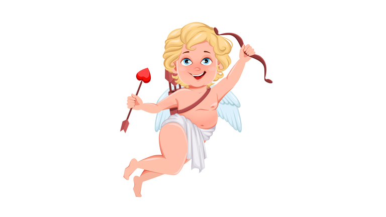 Funny Cupid with bow and love arrow