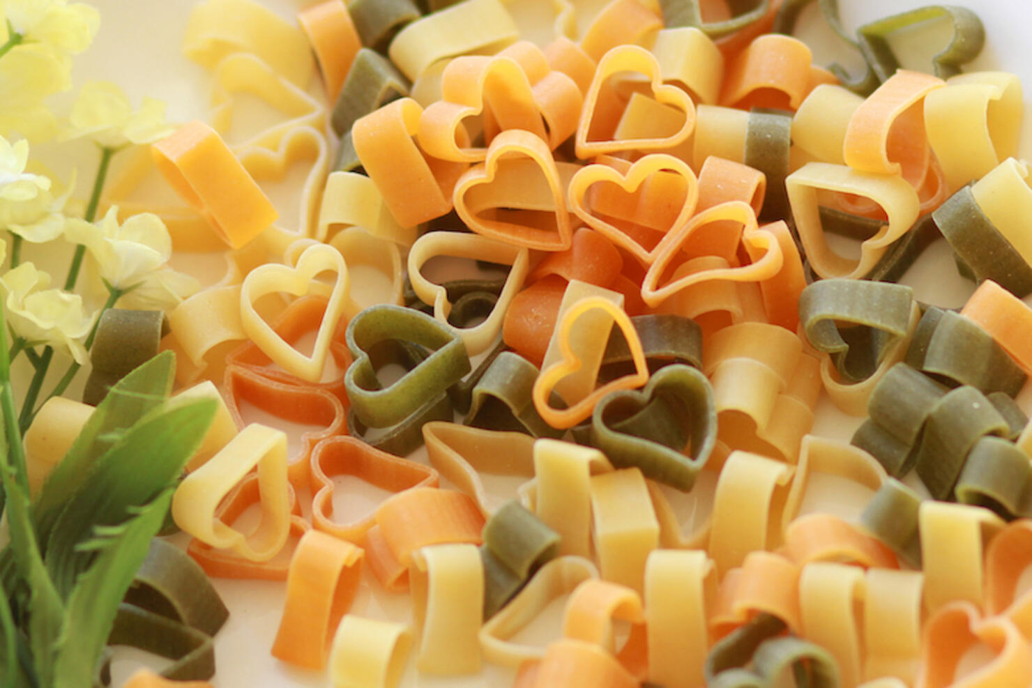 Close-Up Of Uncooked heart shaped pasta