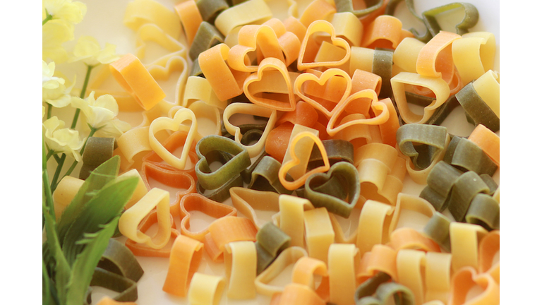 Close-Up Of Uncooked heart shaped pasta