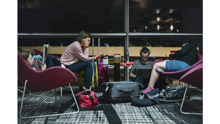 Family waiting in airport