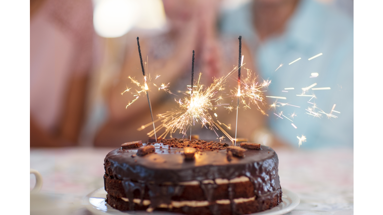 Chocolate birthday cake with sprklers