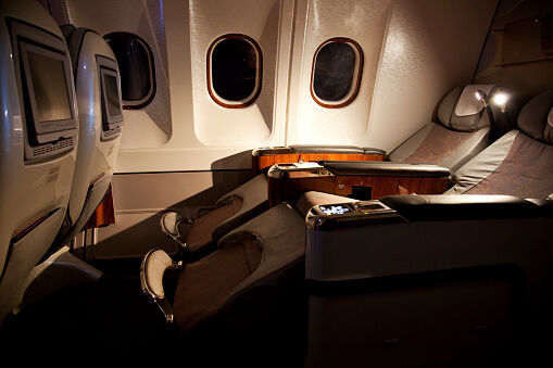 Business class reclined seats of airplane