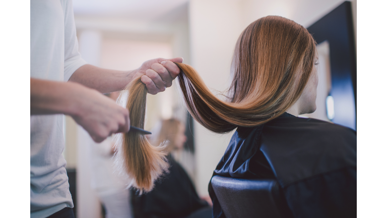 Girlfriends getting new haircut.