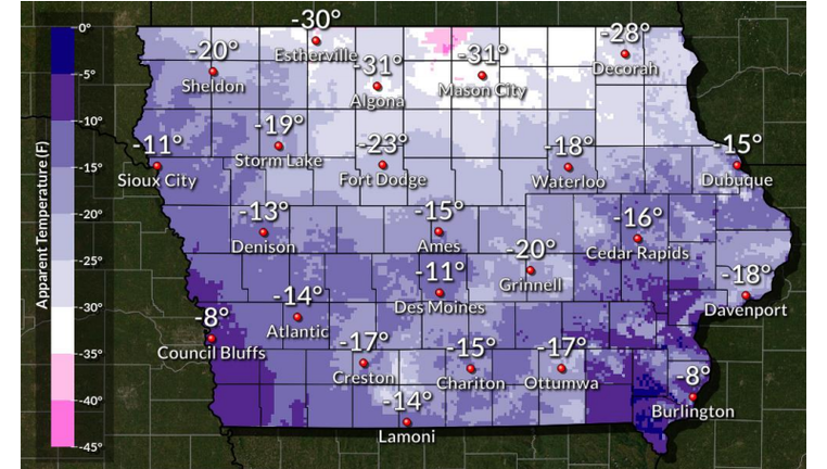 Iowa windchill map National Weather Service Des Moines