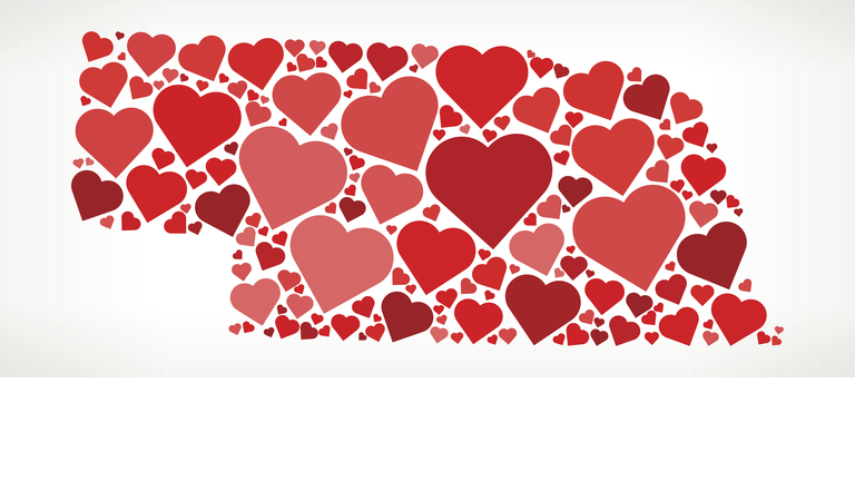 Nebraska Icon with Red Hearts Love Pattern
