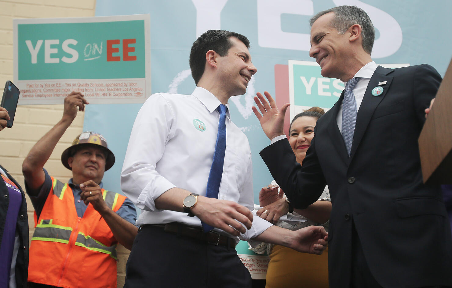 Democratic Presidential Candidate Pete Buttigieg And L.A. Mayor Eric Garcetti Meet With Labor Unions In Los Angeles