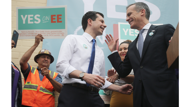 Democratic Presidential Candidate Pete Buttigieg And L.A. Mayor Eric Garcetti Meet With Labor Unions In Los Angeles