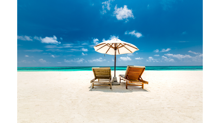 Amazing scenery, relaxing beach, tropical landscape background. Summer vacation travel holiday design. Luxury travel destination concept. Beach nature, travelling tourism banner