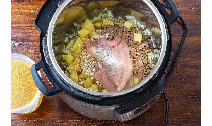 Pressure Cooker Chicken Lentil Soup