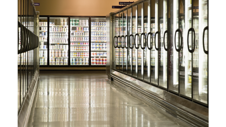 Freezer cases in supermarket