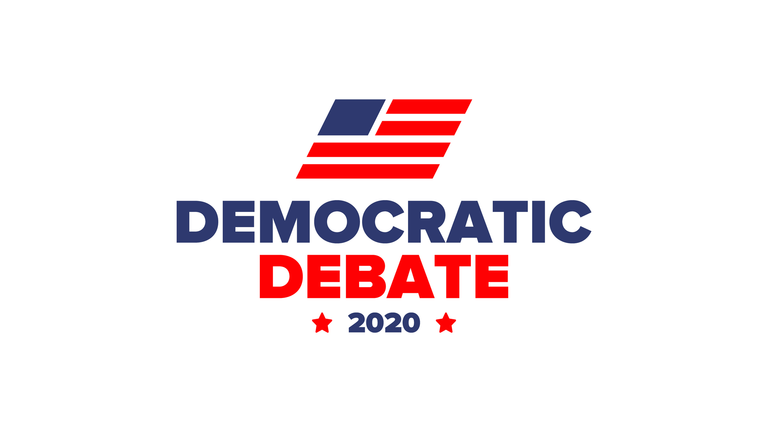 Democratic Debate. Presidential Primary in United States. Political concept. United States flag. Patriotic american elements. 2020 election. Voting campaign. Poster, card, banner and background. Vector