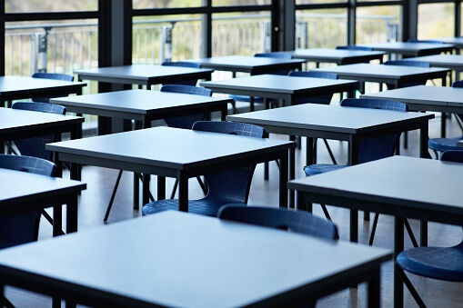 Big empty classroom at modern school