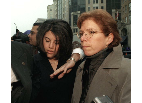 Former White House intern Monica Lewinsky (C) is e