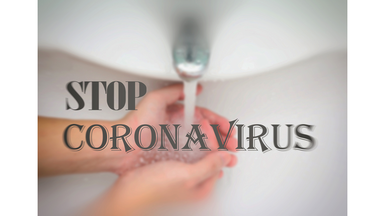 Stop - Coronavirus, background handwashing, blurred image.