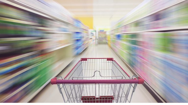 Empty Shopping Cart In Supermarket