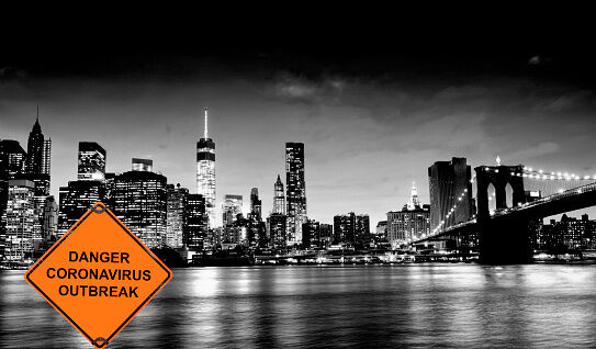 Coronavirus Outbreak Road Warning Sign. NYC.