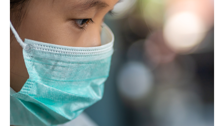 Side view of girl wears mask