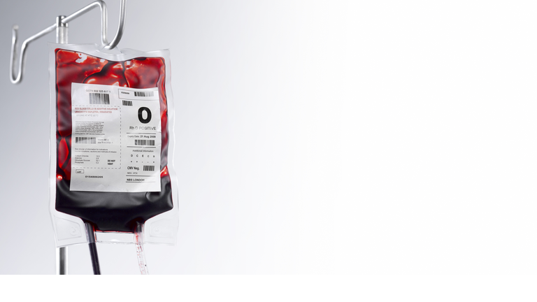 Blood bag on hospital stand with copy space