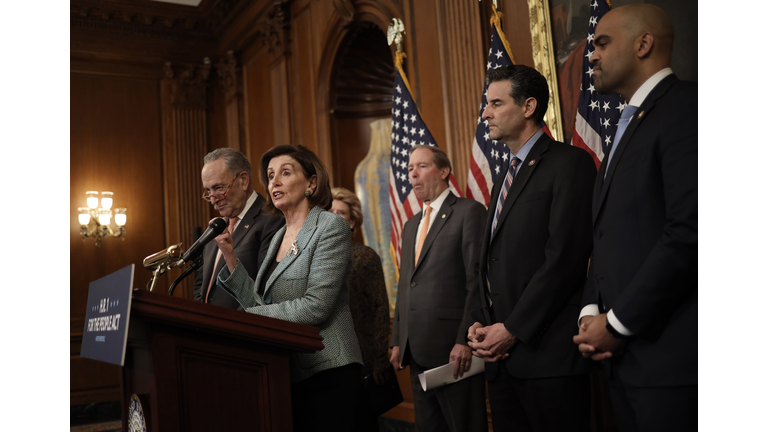 Nancy Pelosi And Chuck Schumer Hold Press Event To Mark Anniversary Of For The People Act