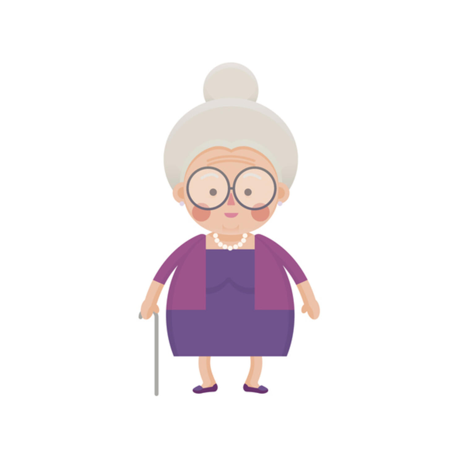 Old Lady In Purple Dress with Walking Stick