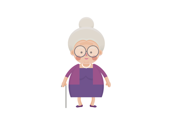 Old Lady In Purple Dress with Walking Stick