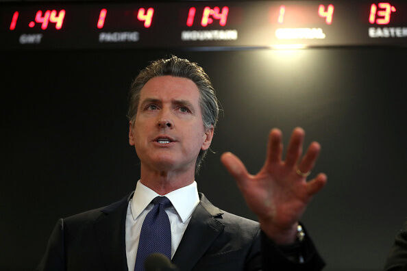 California Governor Gavin Newsom conducts one of his routine briefings to the state on the California response to the COVID-19 pandemic